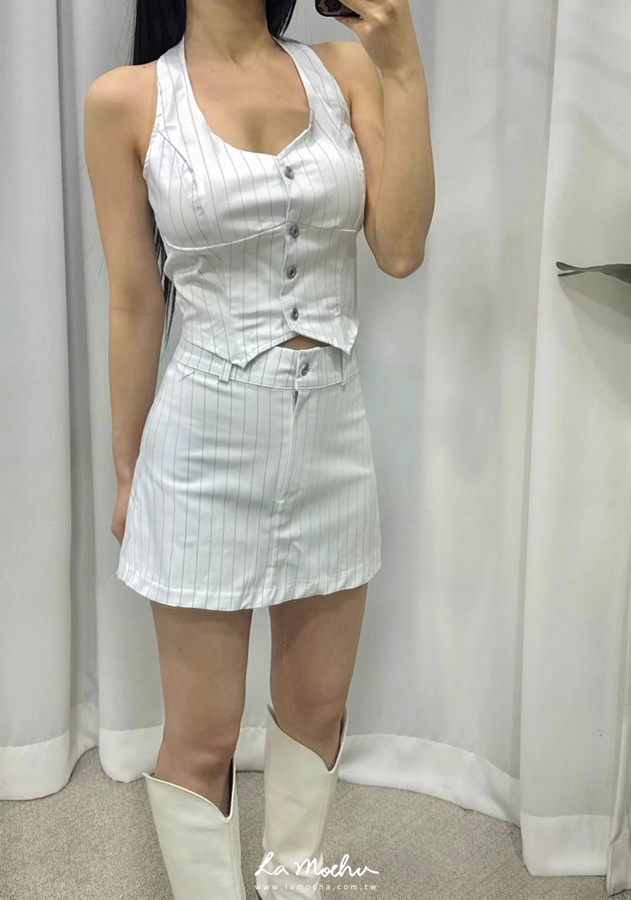 高腰條紋西裝傘裙